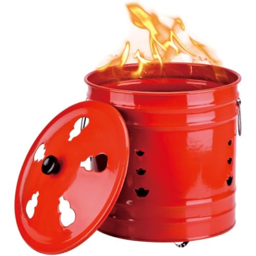 【TRENIE】 燃焼バケツ 家庭用焼却炉 ドラム缶焼却炉 蓋付き ハンドル付き 紙や落ち葉や木ゴミ燃焼用 家庭廃棄物処理用