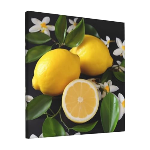 Toile de citron et fleur 30x30 cm pour votre salon ou chambre