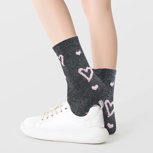 Image of Women's Merino Wool Dress Socks - Thin, Warm, Hiking Crew & Cute Heart /Cat 6 /5 Pairs