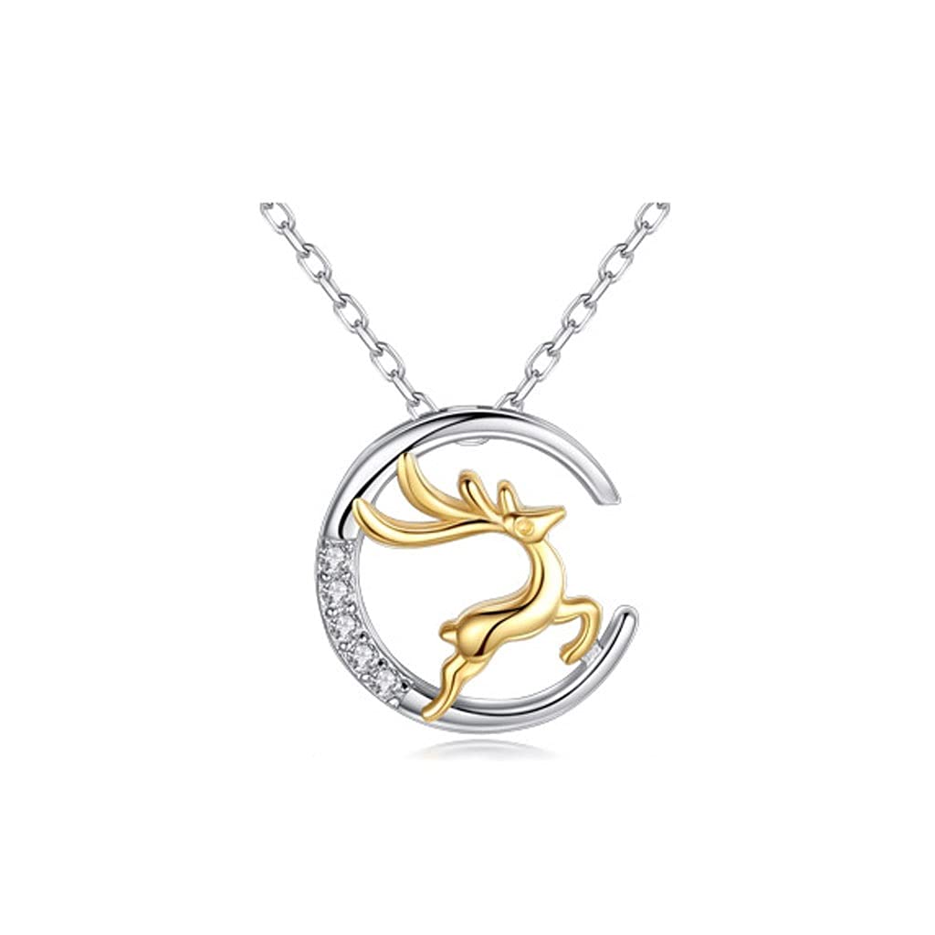 Collane La Combinazione Cervi e collane in Argento Luna per Donna, collane del Pendente clavicola squisita, Lunghezza Totale è 15,55 Pollici Collana da Donna (Color : A)