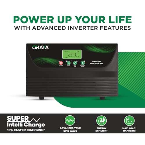 Image of Okaya Inverter with Two Batteries Combo for Home,Office & Shops|ATSW 3050 24V Pure Sine Wave Inverter 2500VA with 36 Months Warranty & OPTT24048 210Ah Batteries with 48 Months Warranty