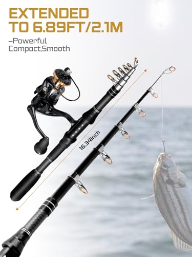 Ehowdin Fishing Pole Kit, Carbon Fiber Telescopic Fishing Rod and Reel Combo with Spinning Reel, Line, Bionic Bait, Hooks and Carrier Bag for Adult Teens Beginners (1Pack 6.89ft) - image 2