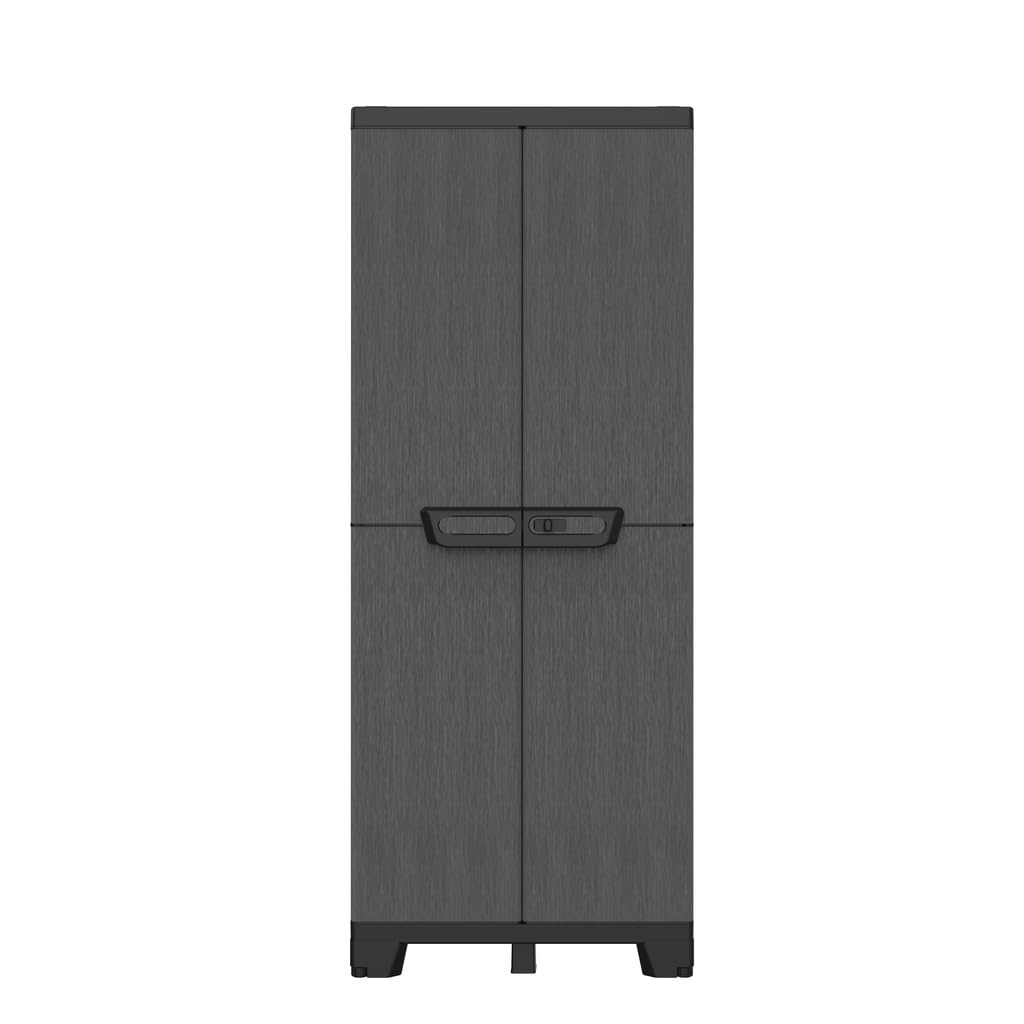 Kreher® Kunststoffschränke Aufbewahrungsschrank Gartenschrank in Schiefer Optik in Anthrazit. 2 in 1 Mehrzweckschrank- Spindschrank oder als Beistellschrank. (Mehrzweckschrank/Spindschrank)