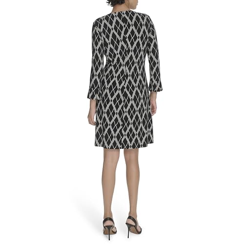 Image of Tommy Hilfiger Women's 3 /4 Ruffle Trim Sleeve Round Neck Jersey Shift Mini Dress