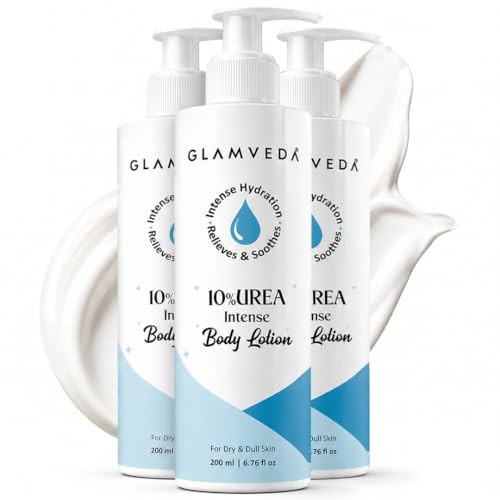 Image of Glamveda 10% Urea Body Lotion for Very Dry & Rough Skin | Intense Moisturizer for Long-Lasting Hydration | Non-Greasy & Lightweight | Repairs & Softens Skin | 200ml, Pack of 3