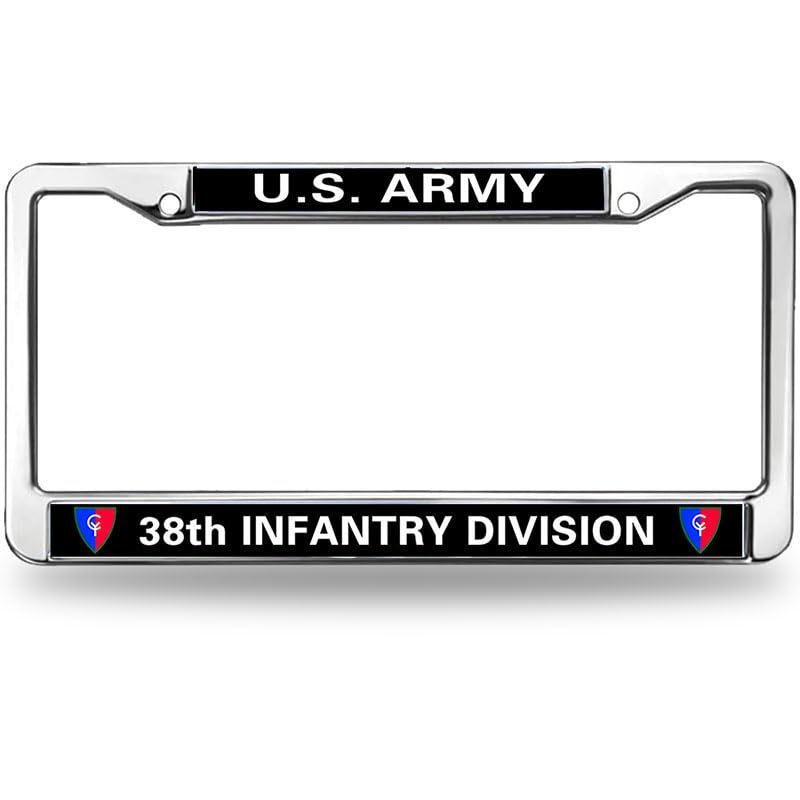 Image of US Army 38TH Infantry Division License Plate Frame,Veteran US Army Aluminum Slim License Plate Frames Chrome for US Canada Vehicles