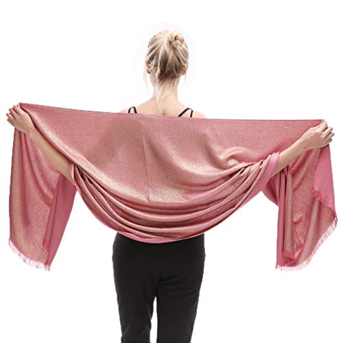 Image of LMVERNA Women's Sparkling Metallic Soft Pashmina Shawls and Wraps Scarf in Solid Colors