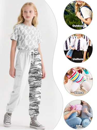 Image of Cromoncent Girls&Womens Cargo Pants Elastic Waist Lightweight Outdoor Jogger Pants, 6 Years - XX-Large