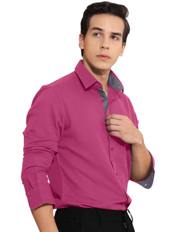 Image of Pinkmint Cotton Men's Shirt l Soild Casual Shirt l Long Sleeve Office Wear Shirt l Spread Collar Regular Fit Shirt Purple