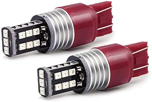 Syneticusa 7440 7443 Red LED Strobe Brake Lights Bulbs Super Bright W21W T20 Wedge High Power 3535 LED 12V Flashing Strobe Stop Lights Replacement for Cars, Truck