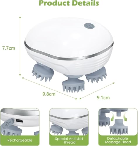 Image of Electric Scalp Massager | Rechargeable Head Massager for Scalp & Hair Growth | 96 Silicone Kneading Nodes for Stress Relief & Deep Cleaning | Waterproof Body Massage Machine | 4D Deep Kneading Massage Brush for Scalp |Body & Neck - Portable Hair Care Device