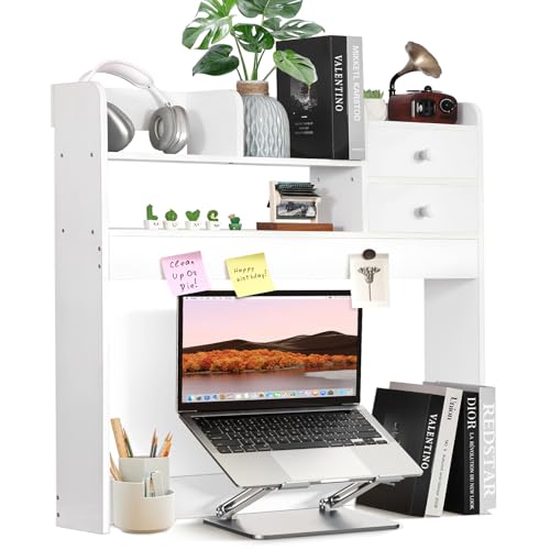 YGYQZ Wood Desk Shelf Organizer, Desk Hutch Top Only, Book Shelf for Comuputer Display Rack Storage Stand for Office, Home, Dorm