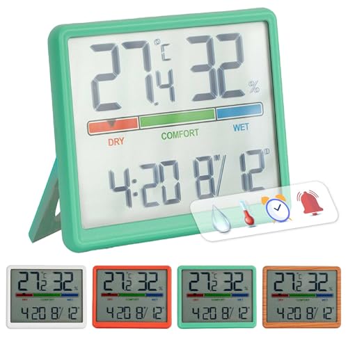 GIFTMARKET - GIFTMARKET - Thermomètre d'intérieur numérique avec hygromètre, indicateur de confort, horloge et calendrier, couleur rouge, idéal pour la maison, matériau ABS. 9,3 x 7,2 x 1,6 cm