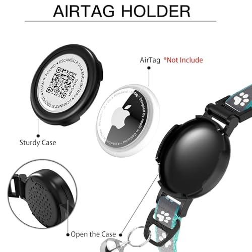 Image of Waterproof Cat Collar with QR TAG & Reflective, Footprints Pattern, Lightweight Kitten Collar for Apple Tag, Hidden GPS Tracker Holder for Cats, Kittens (Teal) (7-12 inch)