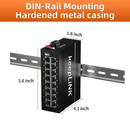 Image of 16 Port Industrial Gigabit Switch, Ethernet DIN-Rail Hardened Switch Unmanaged, IP40, Operating Temperature Range of -30 - 75C (-22 - 167F)