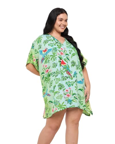 Image of Oussum Short Caftans for Women Plus Size Kaftan Tunic Tops Polyester Summer Beach Clothing Mini Cover Ups Dress for Ladies