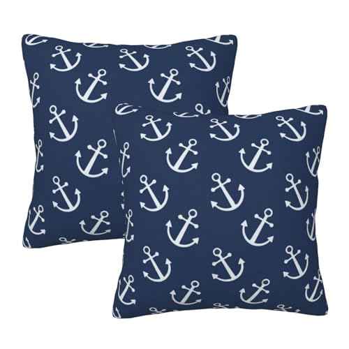 Duduho Anchors Throw Pillow Cover Set of 2 Decorative Square Pillowcase Navy Blue Nautical Ocean Theme Throw Cushion Case for Bedroom, Living Room,...