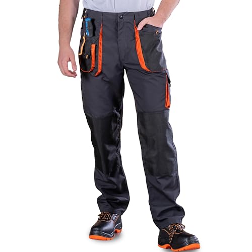 BWOLF Atlas Pantalones de Trabajo Hombre con Bolsillos Multifuncionales - Gris/Naranja XXL
