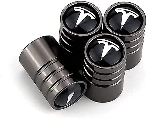 4 Pièces Métal Voiture Pneu Valve Capuchon Bouchon pour Tesla Model X Model 3 S, Étanche Antipoussière Antirouille Bouchons de Valve, Avec Joint Caoutchouc Cover