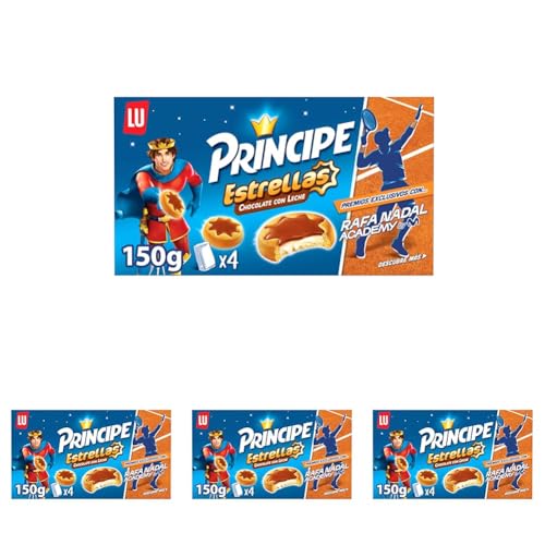Príncipe Estrellas Galletas Rellenas de Crema de Leche y Cubiertas de Chocolate con Leche en Forma de Estrella 150g (Paquete de 4)