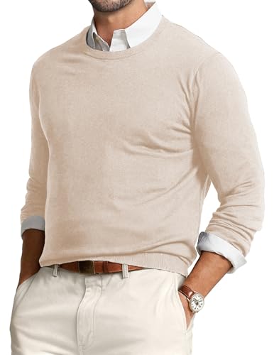 JMIERR Mens Sweaters Casual Dress Long Sleeve Knitted Work Pullover Crew Neck Old Money Wool Blend Fall Fashion Essentials Shirts M Beige