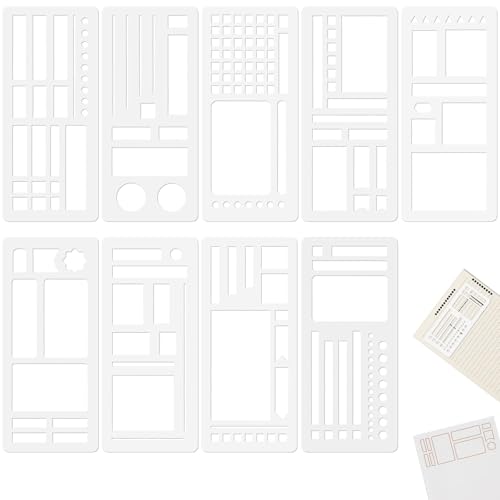 9 plantillas de registro flexibles hechas a mano, plantillas reutilizables para planificadores, plantilla flexibles para bullet journal, accesorios de papelería para uso doméstico y de viaje