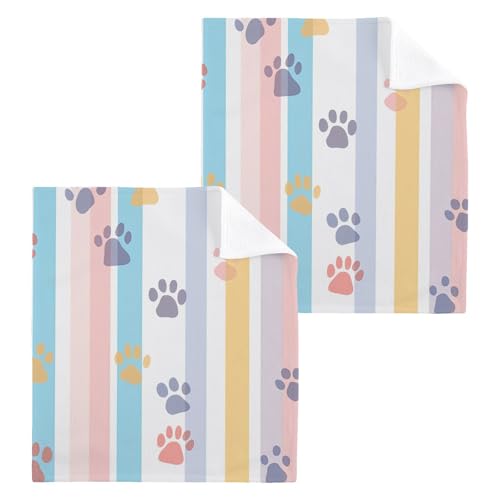 PaChyLuu 6 Pack Colorful Paw Prints Cotton Washcloths Highly Absorbent Face Cloth Reusable Body Towels, Gentle for Sensitive Skin, 12 x 12 Inch