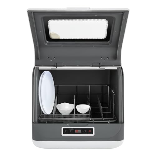 Quiotuir - Mini lavavajillas con control táctil y pantalla LED, boquilla giratoria de 360 °, filtro extraíble, 3 modos de lavado, pequeño lavavajillas para casas pequeñas, apartamentos (blanco)