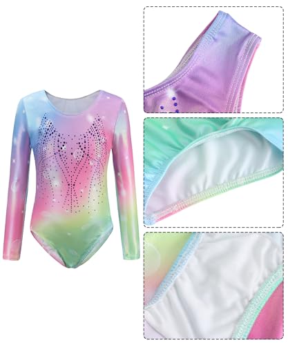 Adigau Mädchen Turnanzug Turnshorts Haarband Set Langarm Ballettbody mit Sport Shorts Ballettanzug Turnbody Sport Trikotanzug Gymnastik Trikot Leotards B2 11-12 Jahre