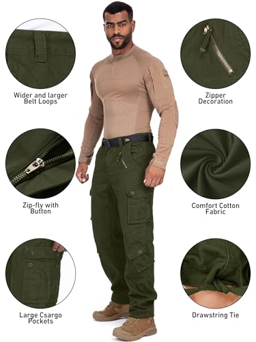 Men's Cargo Pants Casual Military Tactical Rip Stop Work Cotton Pants 8 Pockets (7533 Army Green 32)3