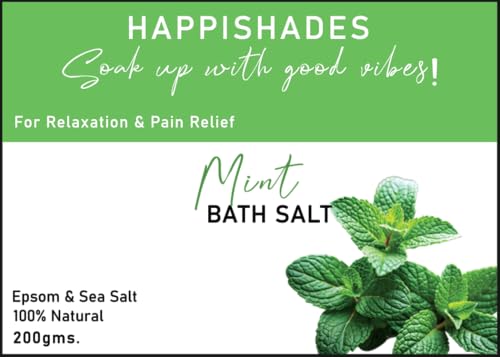 Image of Happishades Bath Salt | For Body & Foot Spa, Calming, Relaxing, Muscle Aches Pain Relief, Aromatherapy | Pure & Natural Epsom, Sea Salt & Essential Oils - 200 grams (Mint)