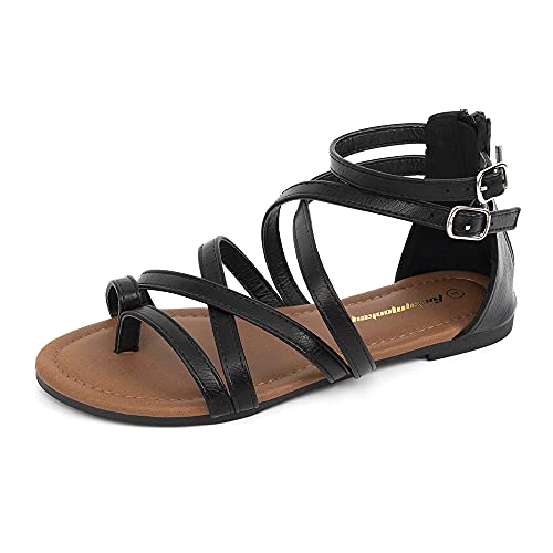 Image of FUNKYMONKEY Girls Gladiator Strap Sandals Flat Thong Cross Strappy Sandals