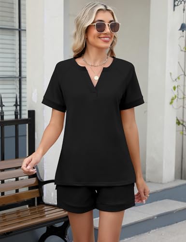 Image of LOMON Womens Two Piece Sets Summer Lounge Sets Sweatsuit Shorts Set Casual Matching Sets