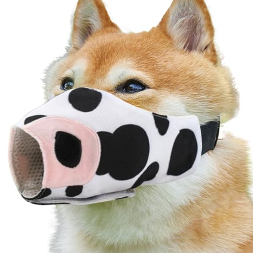 Dog Muzzle Guard | Cow Design Breathable Pet Muzzle to Prevent Biting | Adjustable Loop Dog Mouth Guard Cover for Dachshund, Beagle, German Shepherd
