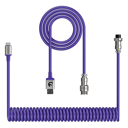ZIYOU LANG C01 Custom Coiled USB C to A Cable with Detachable Double Sleeved Spiral Cable Extendable Spring Line Metal Aviator for PlayStation Xbox Keyboard Mouse USB Flash Drive Printer(Purple)