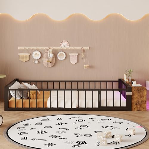 Estructura de cama metálica 90x200 con barandilla protectora y base de hierro reforzada negra 2