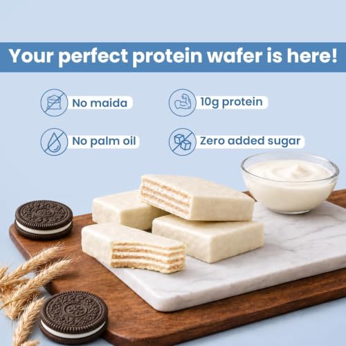 Image of SUPPLY6 Protein Wafer Bars | Cookie & Cream Flavor | Pack of 10 | Multigrain Crunchy Wafer | Vegetarian | 10g Protein | 3g Fiber | No Added Sugar | Pea Protein Based | 400 G