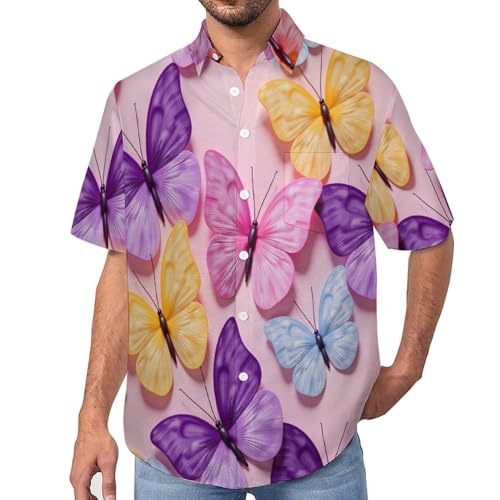 Chemise hawaïenne homme imprimé art 3D, coupe soignée à manches courtes et motif papillon