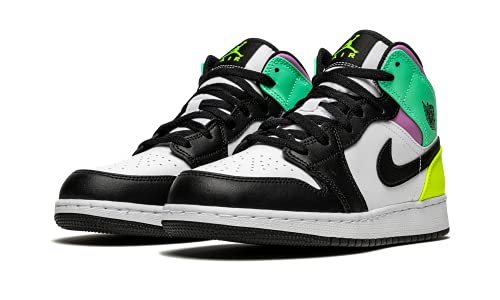 Nike Youth Air Jordan 1 Mid Gs Pastel, White/Black/Volt/Green Glow, 4.5Y #TOP1