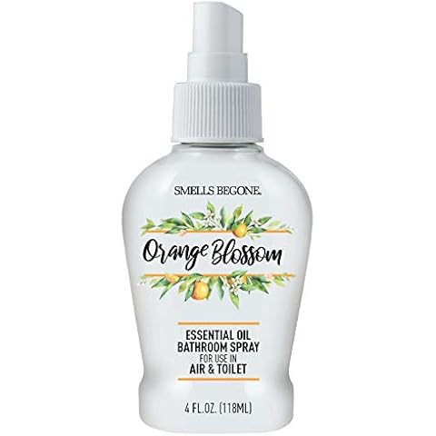 SMELLS BEGONE 4 oz Essential Oil Air Freshener Bathroom Spray - Eliminates Bathroom & Toilet Odors - Made with Essential Oils - Orange Blossom Scent Cover