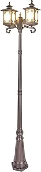 Garden Post Light Vintage 2-Lights Matte Glass High Pole Post Light Windows Pattern Stigma Lights Waterproof Open Air Path Way Column Lamp Landscape Community Lawn Illumi