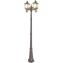 Garden Post Light Vintage 2-Lights Matte Glass High Pole Post Light Windows Pattern Stigma Lights Waterproof Open Air Path Way Column Lamp Landscape Community Lawn Illumi