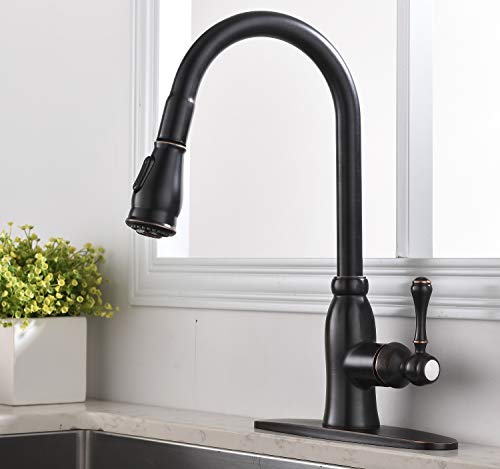 Best Cyber Deals 🔥 Commercial Single Handle High Arc Pull Out Oil Rubbed Bronze Bar Sink Kitchen Faucet, Single Level Stainless Steel Kitchen Sink Faucets with Deck Plate YHT053H 🔥 Hot Deals Commercial Single Handle High Arc Pull Out Oil Rubbed Bronze Bar Sink Kitchen Faucet, Single Level Stainless Steel Kitchen Sink Faucets with Deck Plate YHT053H