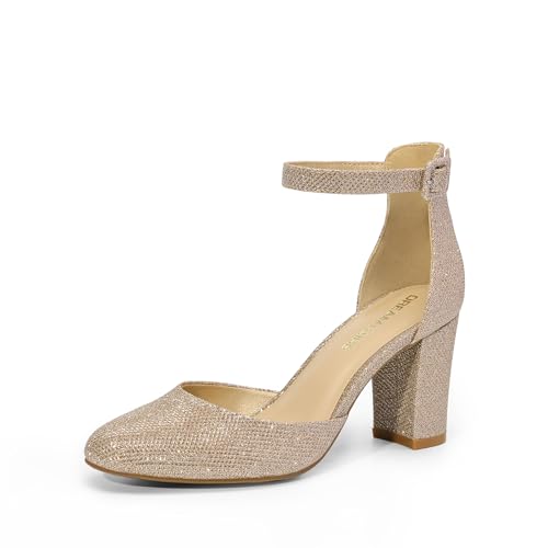 DREAM PAIRS Damen Pumps High Heels Brautschuhe mit Blockabsatz und Knöchelriemen,Size...