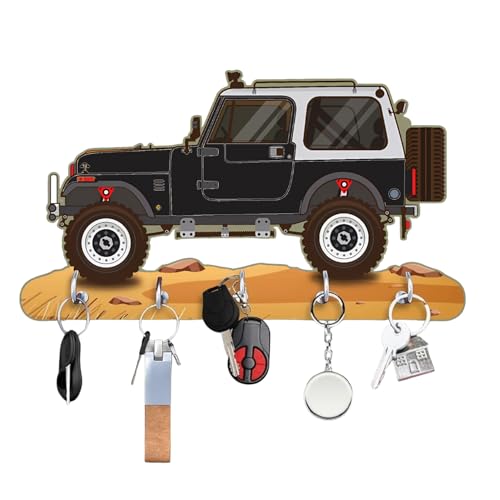 Image of Webelkart Premium HD UV Printed Mahindra Thar Car Shape Designer Wooden Key Holder Home and Office Decor (11 X 6 Inch, Wood) (Black)