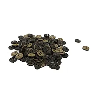 Aakriti Coconut Shells Buttons 4 Holes 16 Line Round Vintage Wood Sewing Button Craft 10mm / 1cm (Pack of 100PCS)
