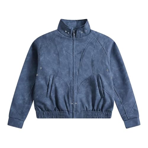 Veste en cuir pour homme col montant coupe courte haut contre le vent frais urbain