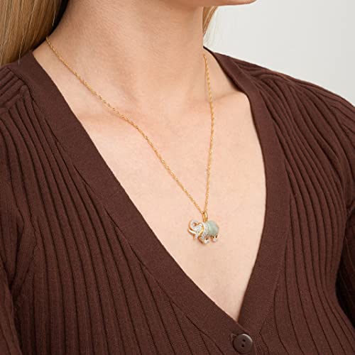 MORGAN & PAIGE .925 Sterling Silver 18K Gold Plated Genuine Jade Necklaces for Women - Elephant and White Sapphire or Turtle with 1/10 cttw Diamond Pendant, Gold Necklace for Women Jewelry 18 inch2