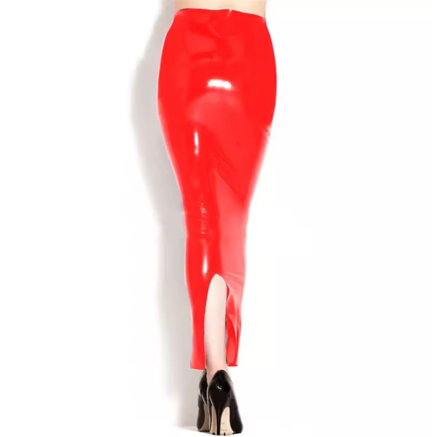 Damen-Bleistiftrock, hohe Taille, figurbetont, PVC-Leder, knöchellang, schmaler Rock, Paket, Hüfte, Büro, Dame, Bleistiftrock