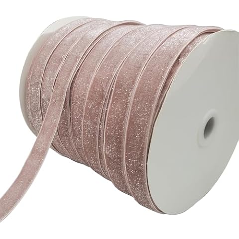 10 Yard Velvet Ribbon Spool, Inlaid with Silver Polyester (Light Pink, 5/8 in) Cover